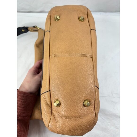 Oryany Adele Colorblock Tan & Brown Pebbled Leather Hobo Shoulder Handbag - Picture 7 of 14